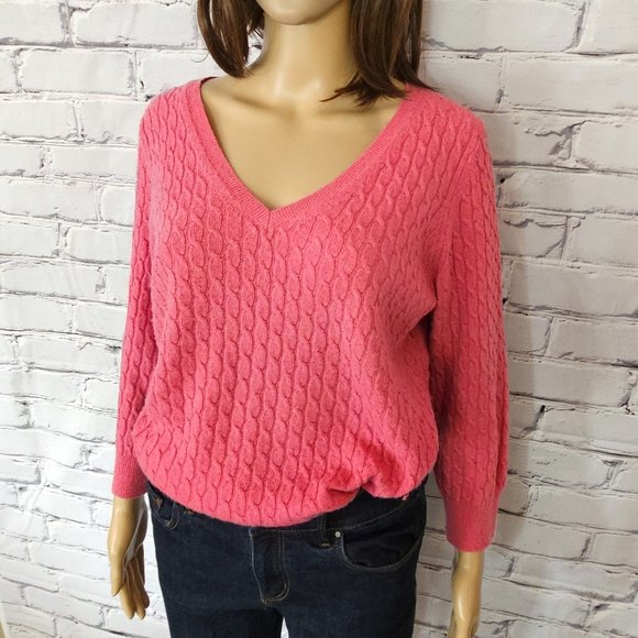 Banana Republic, Wool & Cashmere - pink cable knit v-neck pullover sweater - Picture 7 of 13